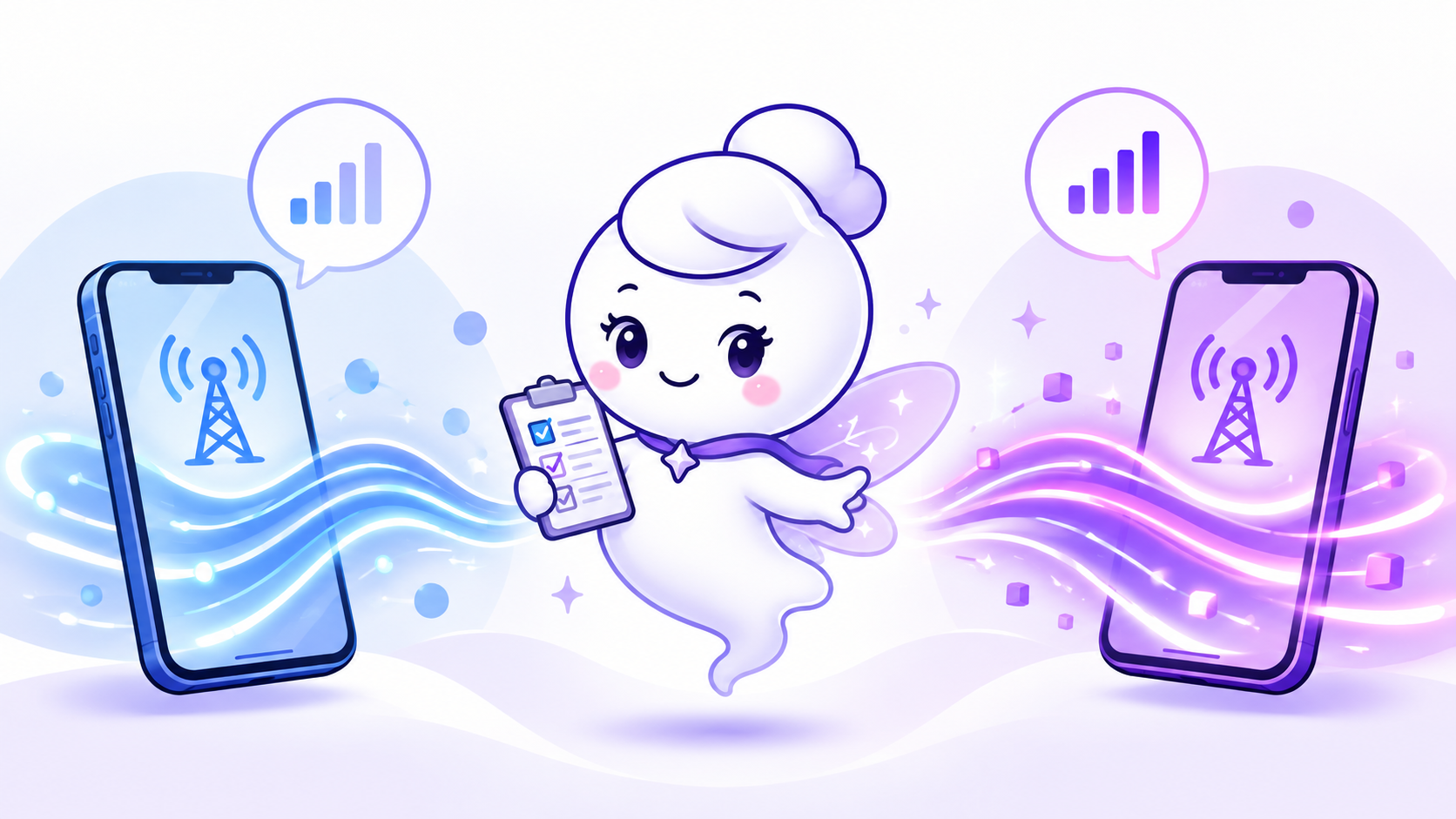 서로 다른 통신망과 LTE 5G 조건을 비교하는 신비몽