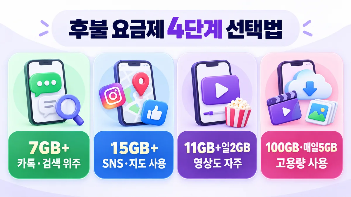 7GB 15GB 11GB 매일 2GB 100GB 매일 5GB 후불 요금제 선택법
